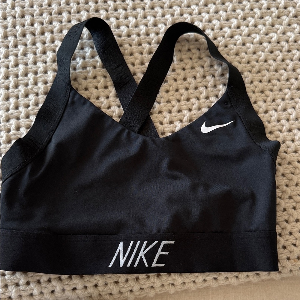Nike Women's Black Sports Bra with White Logo